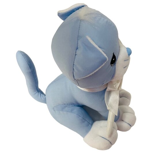Precious Moments Tender Tails 1998 Blue Cat Plush With Blue White Bow 7" x 5" Re - Picture 3 of 6